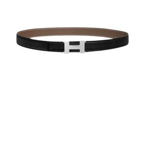Hermes Reversible H Belt in black and taupe with silver buckle